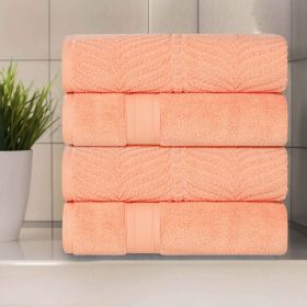 Chevron Zero Twist Solid and Jacquard Soft Cotton Bath Towel Set of 4 (Color: Peach, size: 4 Piece Bath Towels)