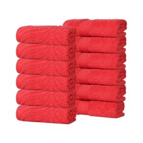 Chevron Zero Twist Solid and Jacquard Soft Cotton Washcloth Set of 12 (Color: Red, size: 12 Piece Face Towels)
