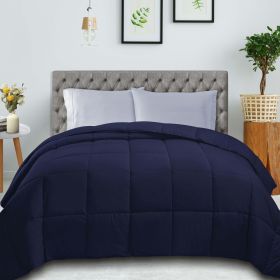 Classic Reversible Medium Weight Down Alternative Microfiber Comforter (Color: Navy Blue, size: Twin)
