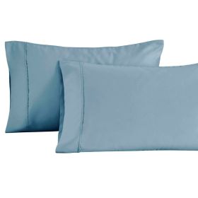 Cotton Blend Solid Pillowcases, Set of 2 (Color: Blue, size: King)