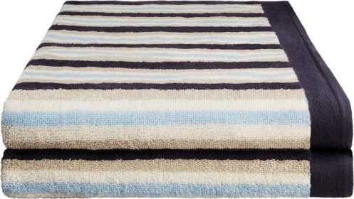 Cotton Striped Medium Weight 2 Piece Bath Sheet Set (Color: Blue, size: 2 Piece Bath Sheets)