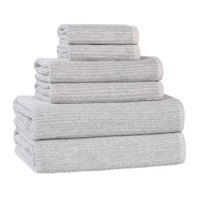 Destin Cotton Blend Medium Weight Textured Ribbed 6 Piece Towel Set (Color: Platinum, size: 6 Piece Towel Set)