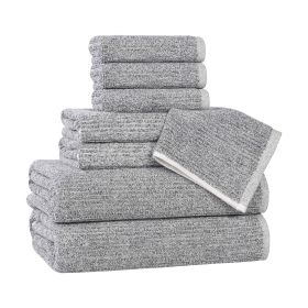 Destin Cotton Blend Medium Weight Textured Ribbed 8 Piece Towel Set (Color: Charcoal, size: 8 Piece Towel Set)