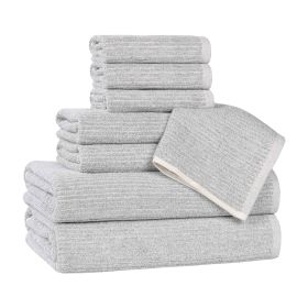 Destin Cotton Blend Medium Weight Textured Ribbed 8 Piece Towel Set (Color: Platinum, size: 8 Piece Towel Set)