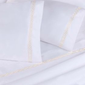 Egyptian Cotton 1000 Thread Count Embroidered Pillowcase Set (Color: White-Ivory, size: King)