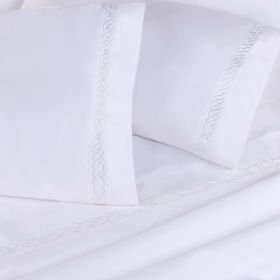 Egyptian Cotton 1000 Thread Count Embroidered Pillowcase Set (Color: White-White, size: Standard)