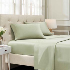 Egyptian Cotton 1500 Thread Count Marrow Stitch Hem Bed Sheet Set (Color: Sage, size: Queen)