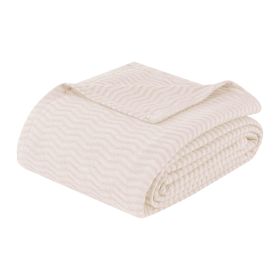 Jena Cotton Textured Chevron Lightweight Woven Blanket (Color: Ivory, size: King)