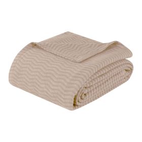 Jena Cotton Textured Chevron Lightweight Woven Blanket (Color: Khaki, size: Full/Queen)