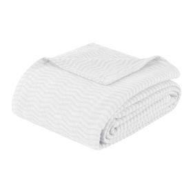 Jena Cotton Textured Chevron Lightweight Woven Blanket (Color: White, size: King)