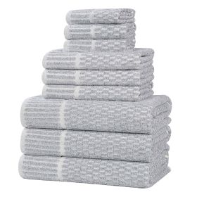 Juno Cotton Blend Textured Checkered Ribbed Border 9 Piece Towel Set (Color: Denim Blue, size: 9 Piece Towel Set)