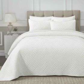 Karina Cotton Velvet Lightweight Geometric Quilt and Pillow Sham Set (Color: White, size: Throw)