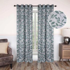 Leaves Machine Washable Room Darkening Blackout Curtains, Set of 2 (Color: Teal, size: 26" X 63")