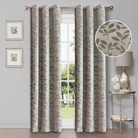 Leaves Machine Washable Room Darkening Blackout Curtains, Set of 2 (Color: Sage, size: 42" X 96")