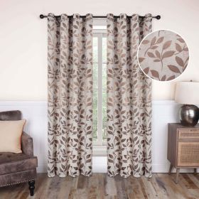 Leaves Machine Washable Room Darkening Blackout Curtains, Set of 2 (Color: White Copper, size: 52" X 63")