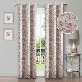 Leaves Machine Washable Room Darkening Blackout Curtains, Set of 2 (Color: Bronze, size: 52" X 108")