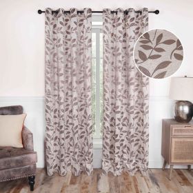 Leaves Machine Washable Room Darkening Blackout Curtains, Set of 2 (Color: Espresso, size: 52" x 120")