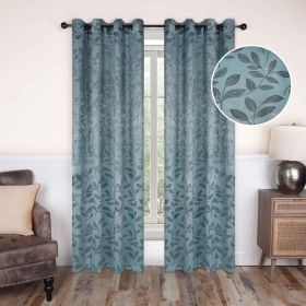 Leaves Machine Washable Room Darkening Blackout Curtains, Set of 2 (Color: Green Lily, size: 52" X 108")