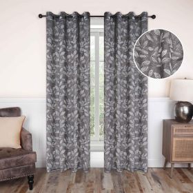 Leaves Machine Washable Room Darkening Blackout Curtains, Set of 2 (Color: Nickel Black, size: 52" X 96")
