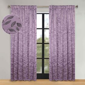 Leaves Room Darkening Back Tabs Blackout Curtain Panels, Set of 2 (Color: Wisteria, size: 52" X 96")