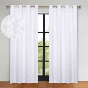 Leaves Room Darkening Grommet Blackout Curtain Panels, Set of 2 (Color: White, size: 52" x "72)