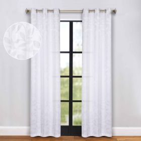 Leaves Room Darkening Grommet Blackout Curtain Panels, Set of 2 (Color: White, size: 42" X 84")