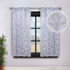Leaves Washable Room Darkening Blackout Curtain Panels, Set of 2 (Color: Silver, size: 26" X 63")