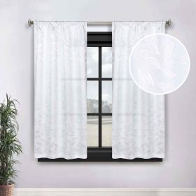 Leaves Washable Room Darkening Blackout Curtain Panels, Set of 2 (Color: White, size: 26" X 63")
