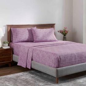 Melange Flannel Cotton Two-Toned Deep Pocket Warm Sheet Set (Color: Fig Plum, size: King)