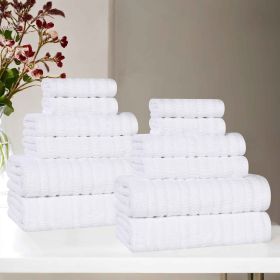 Mika Smart Twist Cotton Solid Textured Ribbed 12 Piece Towel Set (Color: White, size: 12 Piece Towel Set)