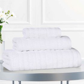 Mika Smart Twist Cotton Solid Textured Ribbed 3 Piece Towel Set (Color: White, size: 3 Piece Towel Set)