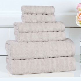 Mika Smart Twist Cotton Solid Textured Ribbed 6 Piece Towel Set (Color: Silver, size: 6 Piece Towel Set)