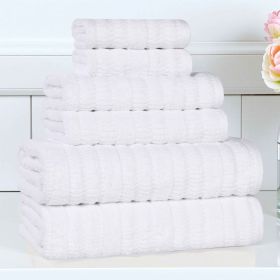 Mika Smart Twist Cotton Solid Textured Ribbed 6 Piece Towel Set (Color: White, size: 6 Piece Towel Set)