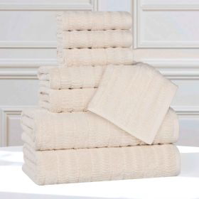 Mika Smart Twist Cotton Solid Textured Ribbed 8 Piece Towel Set (Color: Ivory, size: 8 Piece Towel Set)