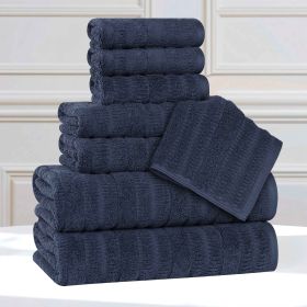 Mika Smart Twist Cotton Solid Textured Ribbed 8 Piece Towel Set (Color: Navy Blue, size: 8 Piece Towel Set)