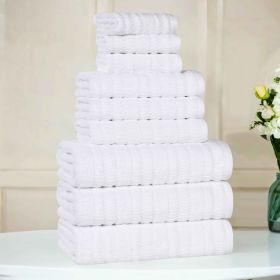 Mika Smart Twist Cotton Solid Textured Ribbed 9 Piece Towel Set (Color: White, size: 9 Piece Towel Set)