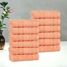Mika Smart Twist Cotton Solid Textured Ribbed Face Towels, Set of 12 (Color: Peach, size: 12 Piece Face Towels)