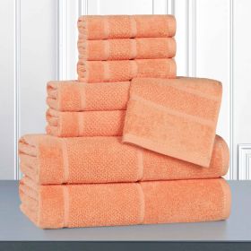 Mile Smart Twist Cotton Medium Soft Thick Border 8 Piece Towel Set (Color: Peach, size: 8 Piece Towel Set)
