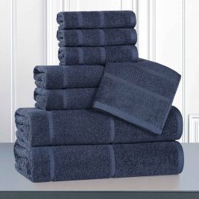 Mile Smart Twist Cotton Medium Soft Thick Border 8 Piece Towel Set (Color: Navy Blue, size: 8 Piece Towel Set)