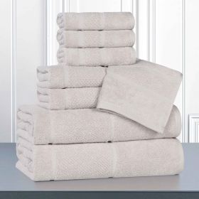 Mile Smart Twist Cotton Medium Soft Thick Border 8 Piece Towel Set (Color: Silver, size: 8 Piece Towel Set)