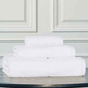 Mile Smart Twist Cotton Solid Thick Border 3 Piece Towel Set (Color: White, size: 3 Piece Towel Set)