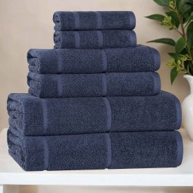 Mile Smart Twist Cotton Solid Thick Border 6 Piece Towel Set (Color: Navy Blue, size: 6 Piece Towel Set)