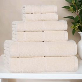 Mile Smart Twist Cotton Solid Thick Border 6 Piece Towel Set (Color: Ivory, size: 6 Piece Towel Set)