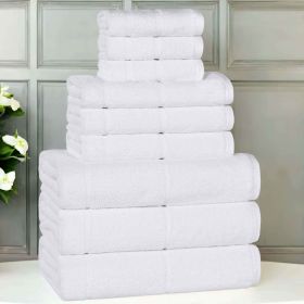 Mile Smart Twist Cotton Solid Thick Border 9 Piece Towel Set (Color: White, size: 9 Piece Towel Set)
