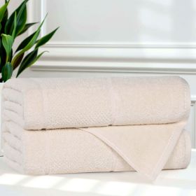 Mile Smart Twist Cotton Solid Thick Border Bath Towels, Set of 2 (Color: Ivory, size: 2 Piece Bath Towels)
