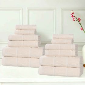 Milo Smart Twist Cotton Medium Weight Solid Ribbed 12 Piece Towel Set (Color: Ivory, size: 12 Piece Towel Set)