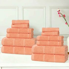 Milo Smart Twist Cotton Medium Weight Solid Ribbed 12 Piece Towel Set (Color: Peach, size: 12 Piece Towel Set)