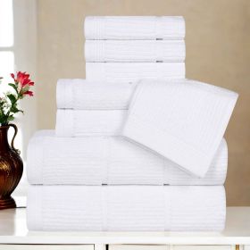 Milo Smart Twist Cotton Medium Weight Solid Ribbed 8 Piece Towel Set (Color: White, size: 8 Piece Towel Set)