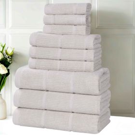 Milo Smart Twist Cotton Medium Weight Solid Ribbed 9 Piece Towel Set (Color: Silver, size: 9 Piece Towel Set)