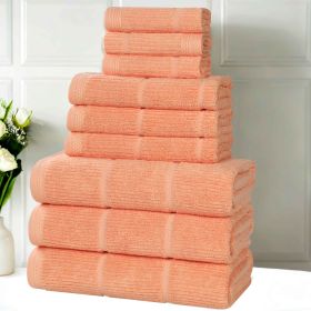 Milo Smart Twist Cotton Medium Weight Solid Ribbed 9 Piece Towel Set (Color: Peach, size: 9 Piece Towel Set)